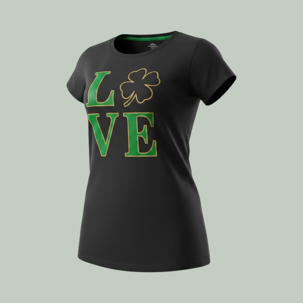 Way To Celebrate St Patricks Day LOVE Graphic Tee XS Black Shamrock